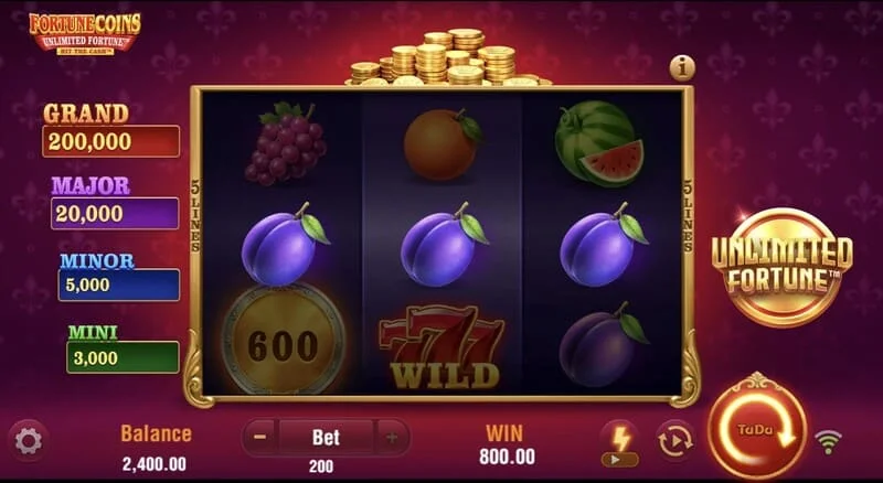 Fortune Coins Unlimited Fortune - 3x3 base grid na may mga simbolo ng prutas